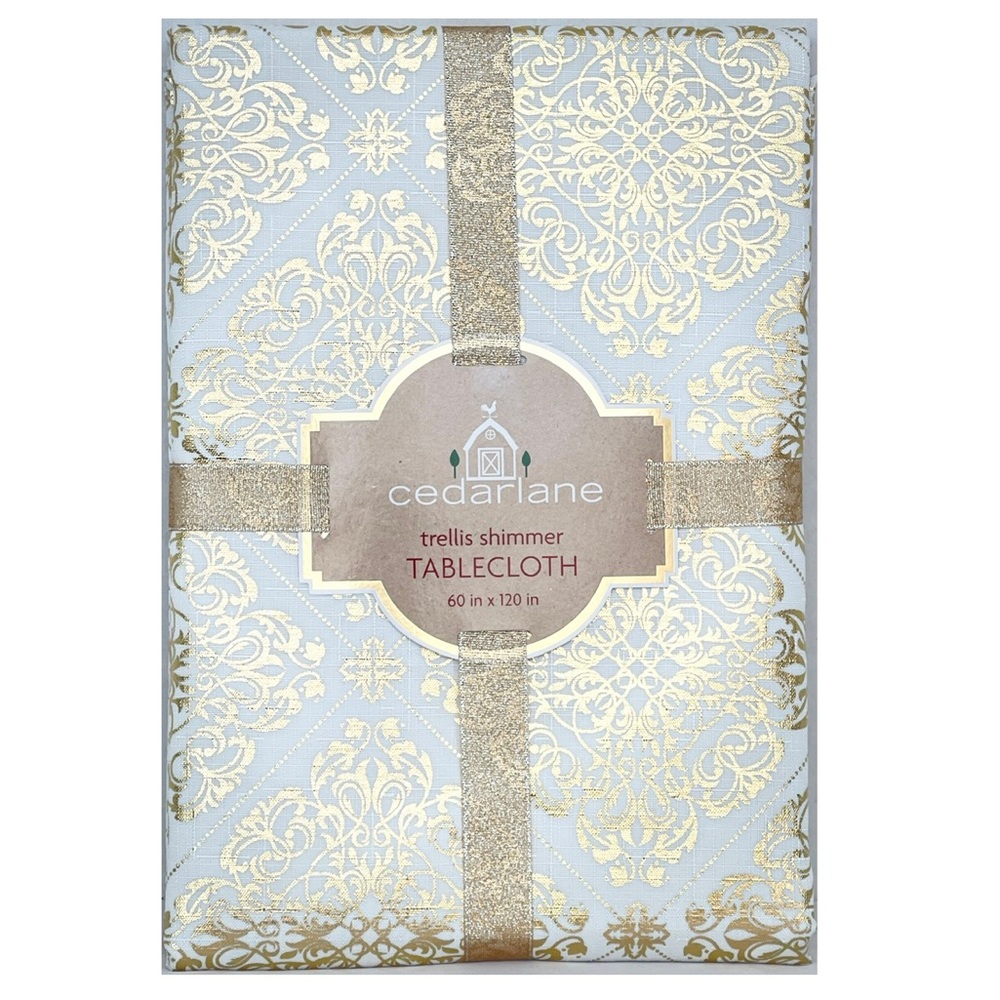 NWT Cedarlane Luxurious Ivory Gold Metallic Color Shimmer Tablecloth 60X120 in